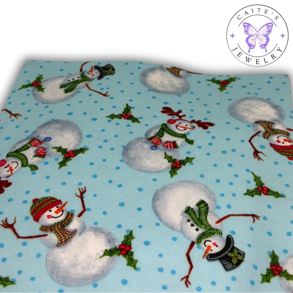 Handmade Small Book/Kindle Sleeve with a Snowmen and Holly Fabric